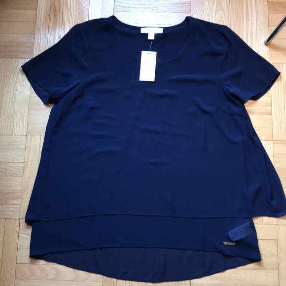 Michael Kors Tops - NWT Michael Kors pretty Navy layered chiffon top L